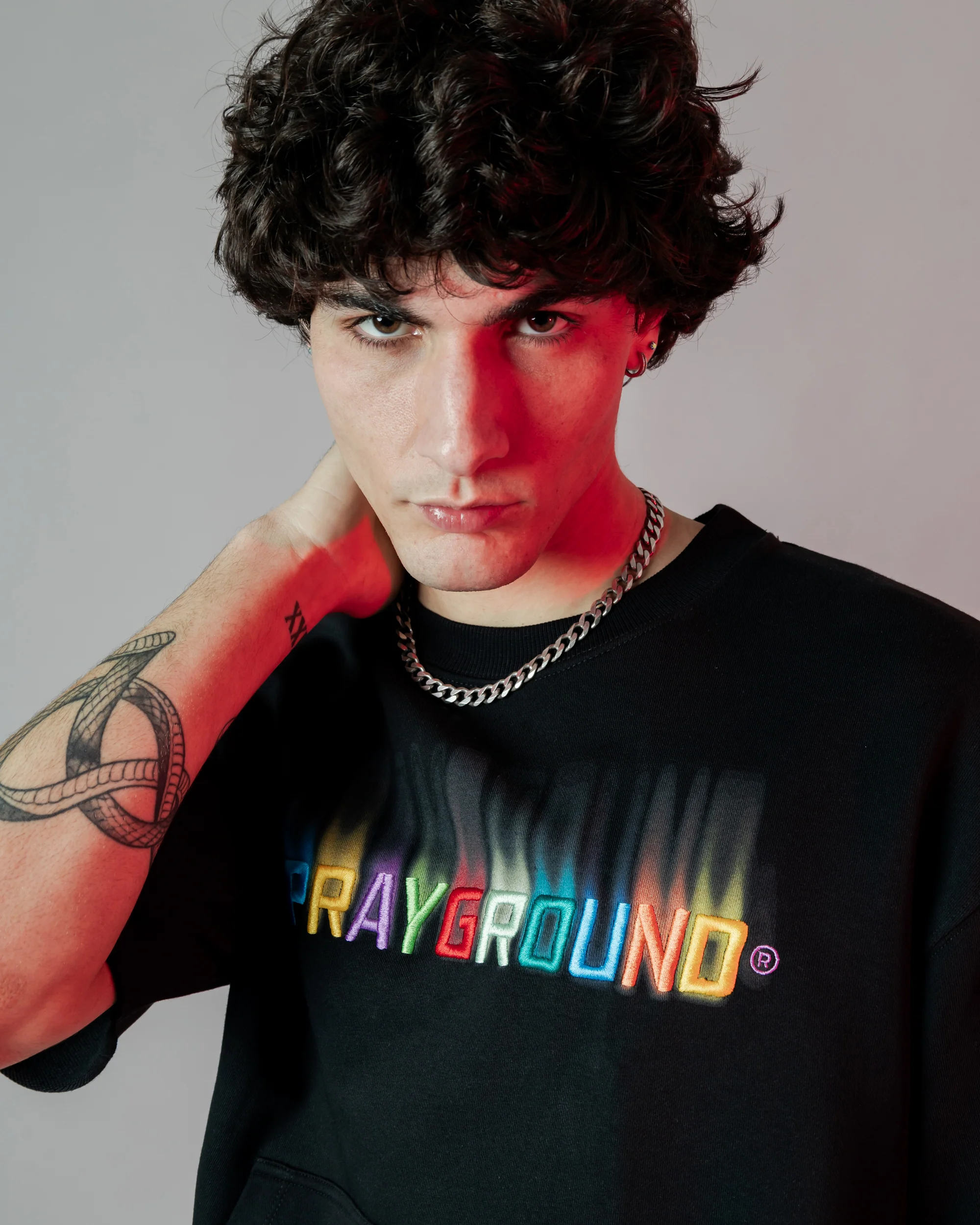 Shaded Embroidery French Terry T-shirt Blk - Image 5